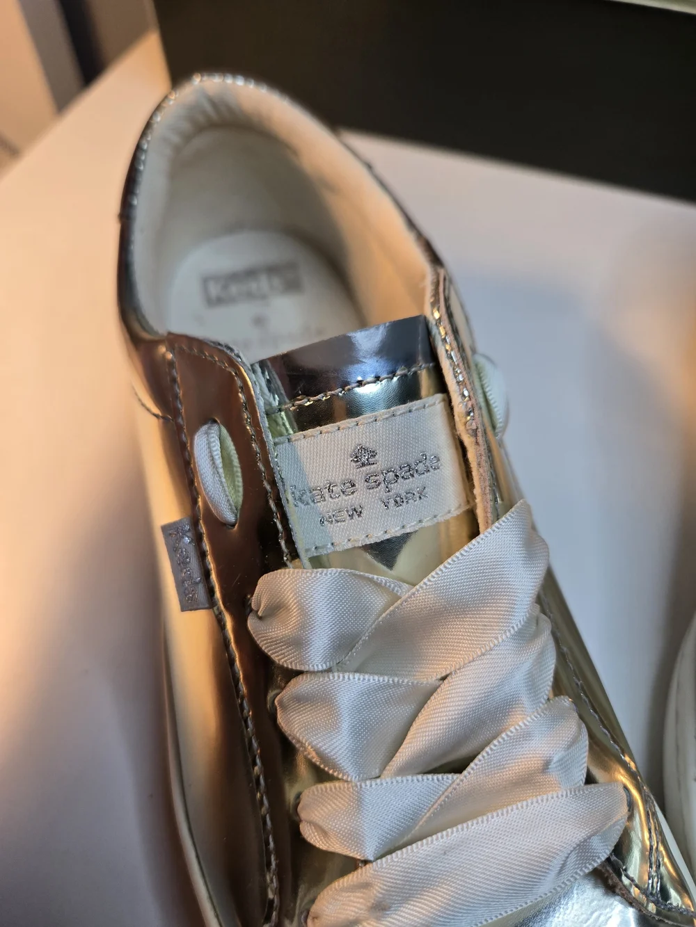 Kate Spade X Keds Silver Metallic Women's Sneakers - Casual Shine Size 6